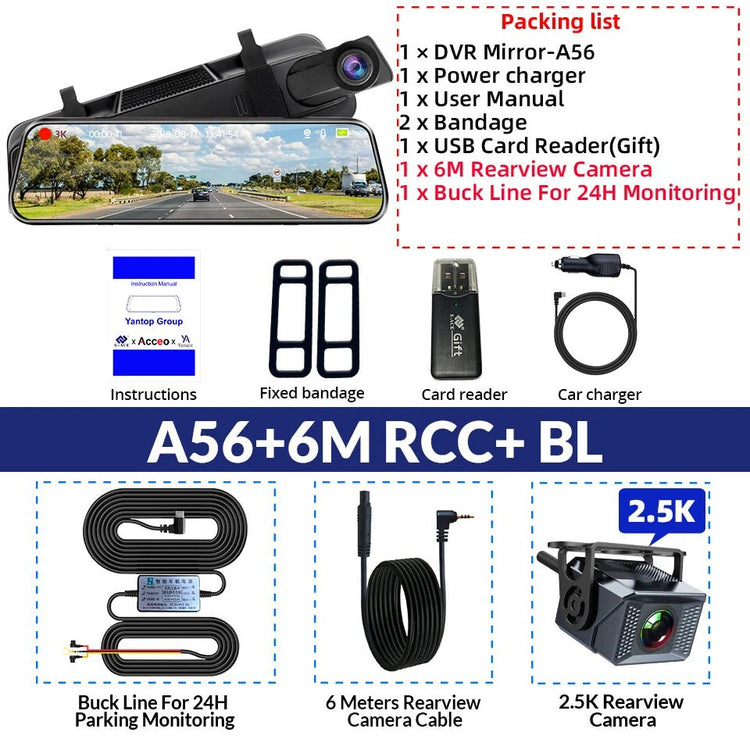 3K+2.5K DVR Mirror for 10"Dash Cam Recorder Optional Rear Camera Night Vision Hisllicon Chip GPS WIFI 24H Parking Monitor - GadgetGrid