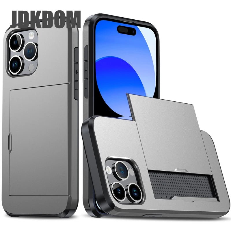 Slide Card Slot Wallet Phone Case for Iphone 17 16 15 14 plus 13 12 Mini 11 Pro Max Card Bag Cover for Iphone 16E 17 Air - GadgetGrid
