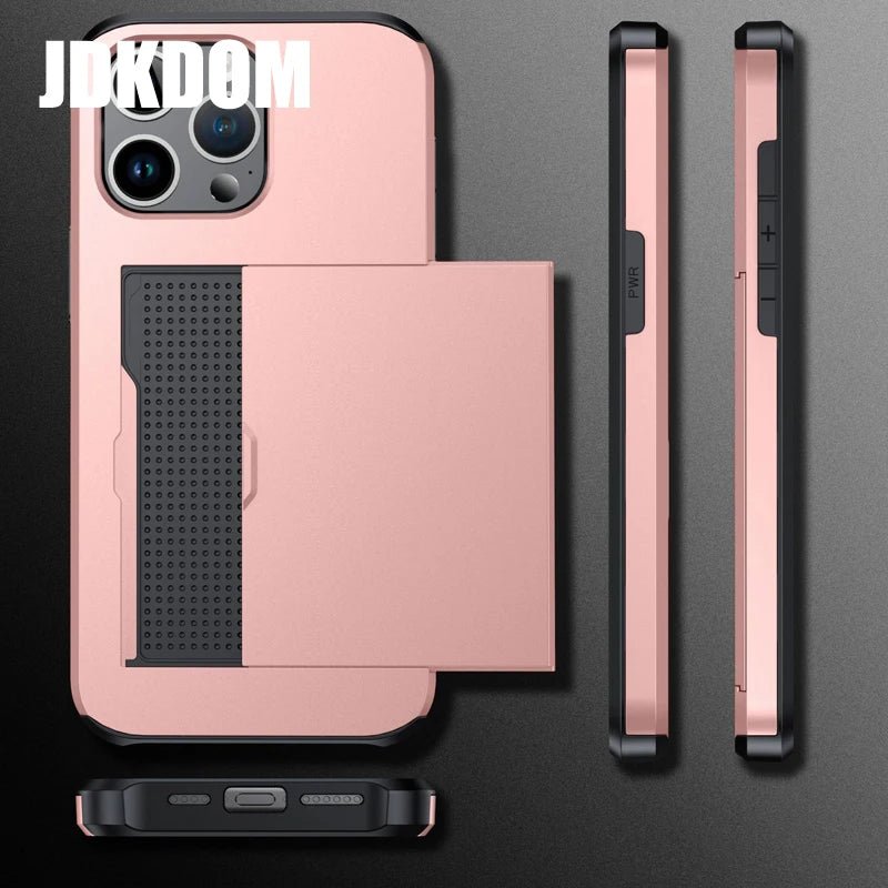 Slide Card Slot Wallet Phone Case for Iphone 17 16 15 14 plus 13 12 Mini 11 Pro Max Card Bag Cover for Iphone 16E 17 Air - GadgetGrid