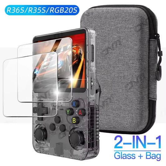 Glass+Bag for R36S/R35S Screen Protector Tempered Glass Film & EVA Portable Storage Case R36S Console Protector Accessories Set - GadgetGrid