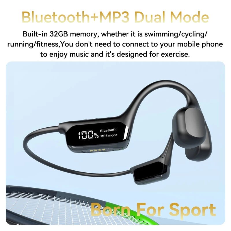 Bone Conduction Headphones Bluetooth 5.4 Wireless Earphone IPX8 Waterproof for Swimming Sports Support MP3 Player with 32G RAM - GadgetGrid