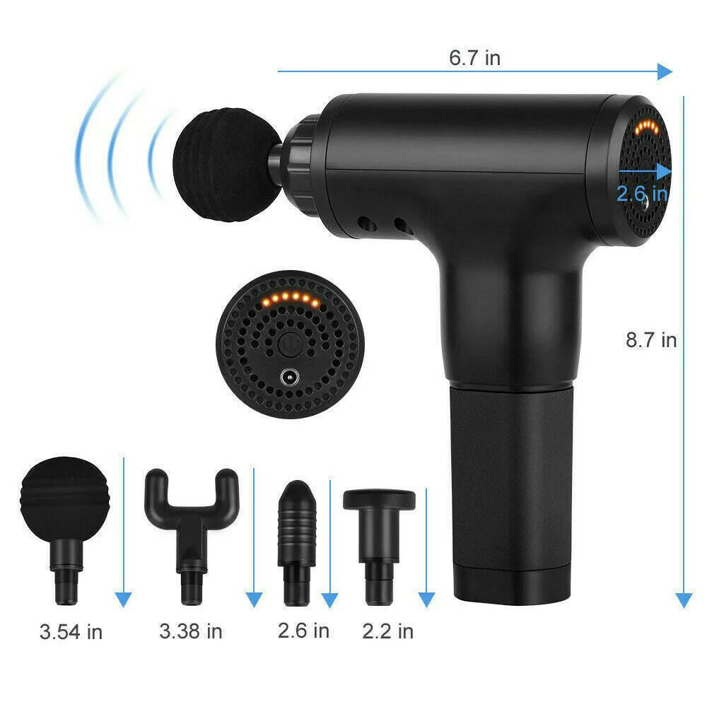 Massage Gun Percussion Massager Deep Tissue Muscle Vibrating Relaxing + 4 Heads - GadgetGrid