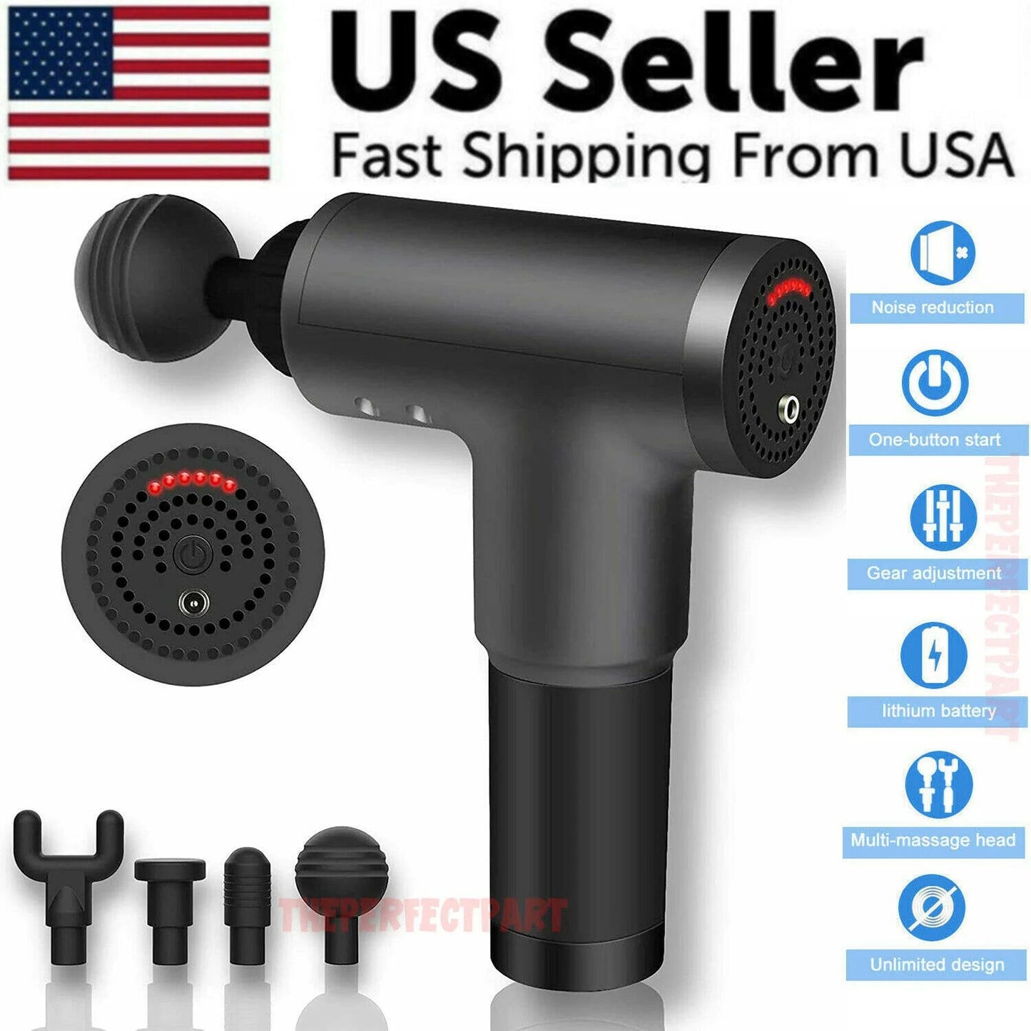 Massage Gun Percussion Massager Deep Tissue Muscle Vibrating Relaxing + 4 Heads - GadgetGrid