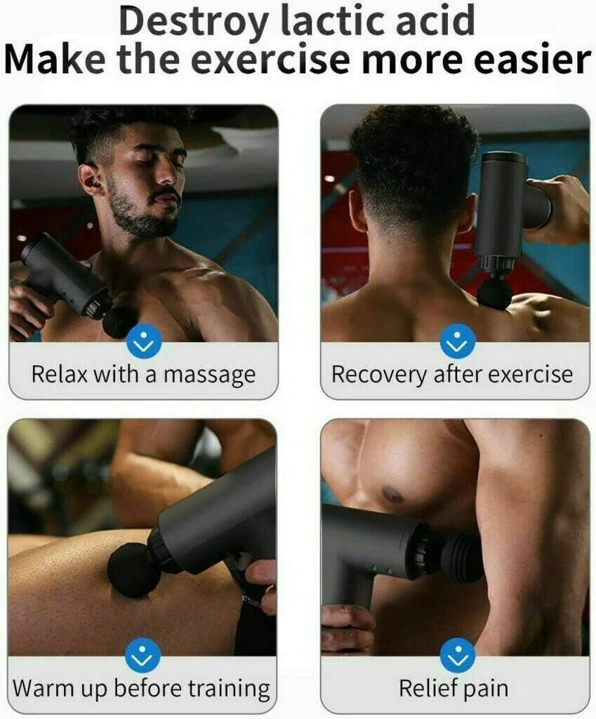 Massage Gun Percussion Massager Deep Tissue Muscle Vibrating Relaxing + 4 Heads - GadgetGrid
