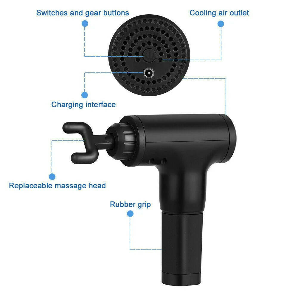 Massage Gun Percussion Massager Deep Tissue Muscle Vibrating Relaxing + 4 Heads - GadgetGrid