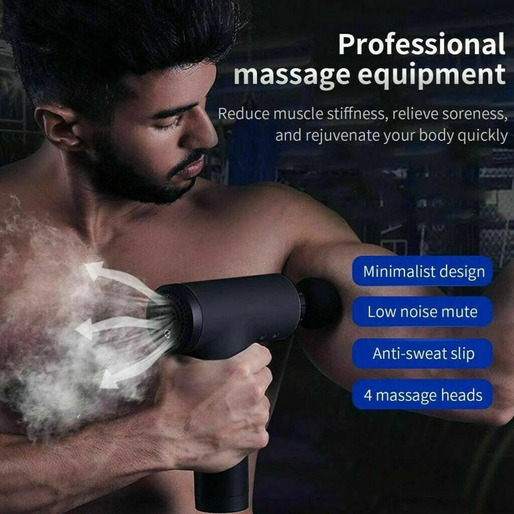 Massage Gun Percussion Massager Deep Tissue Muscle Vibrating Relaxing + 4 Heads - GadgetGrid