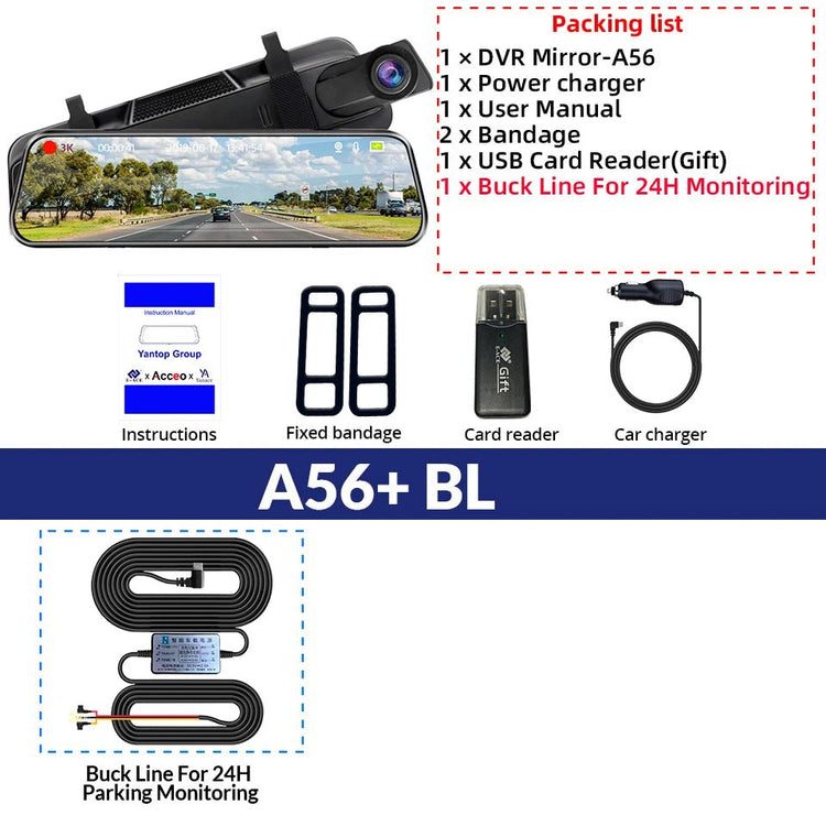 3K+2.5K DVR Mirror for 10"Dash Cam Recorder Optional Rear Camera Night Vision Hisllicon Chip GPS WIFI 24H Parking Monitor - GadgetGrid