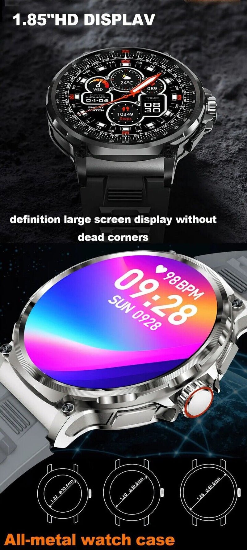 1.85" Ultra HD Smartwatch GPS Bluetooth Call Health Monitoring Watch Gym Gift - GadgetGrid