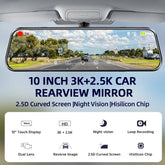 3K+2.5K DVR Mirror for 10"Dash Cam Recorder Optional Rear Camera Night Vision Hisllicon Chip GPS WIFI 24H Parking Monitor - GadgetGrid