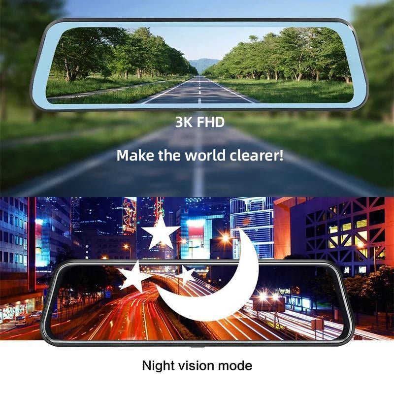 3K+2.5K DVR Mirror for 10"Dash Cam Recorder Optional Rear Camera Night Vision Hisllicon Chip GPS WIFI 24H Parking Monitor - GadgetGrid