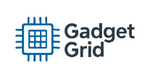 Logo of Gadget Grid with a blue geometric design on a white background
