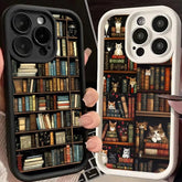 Phone Case for Iphones Soft Cover Shell Vintage Bookshelf Kitten - GadgetGrid