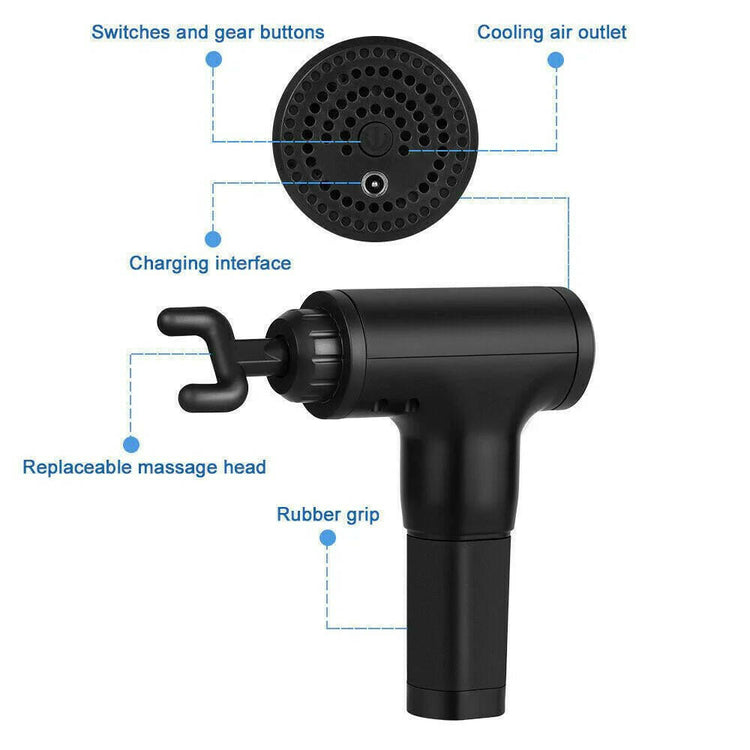 Massage Gun Percussion Massager Deep Tissue Muscle Vibrating Relaxing + 4 Heads - GadgetGrid