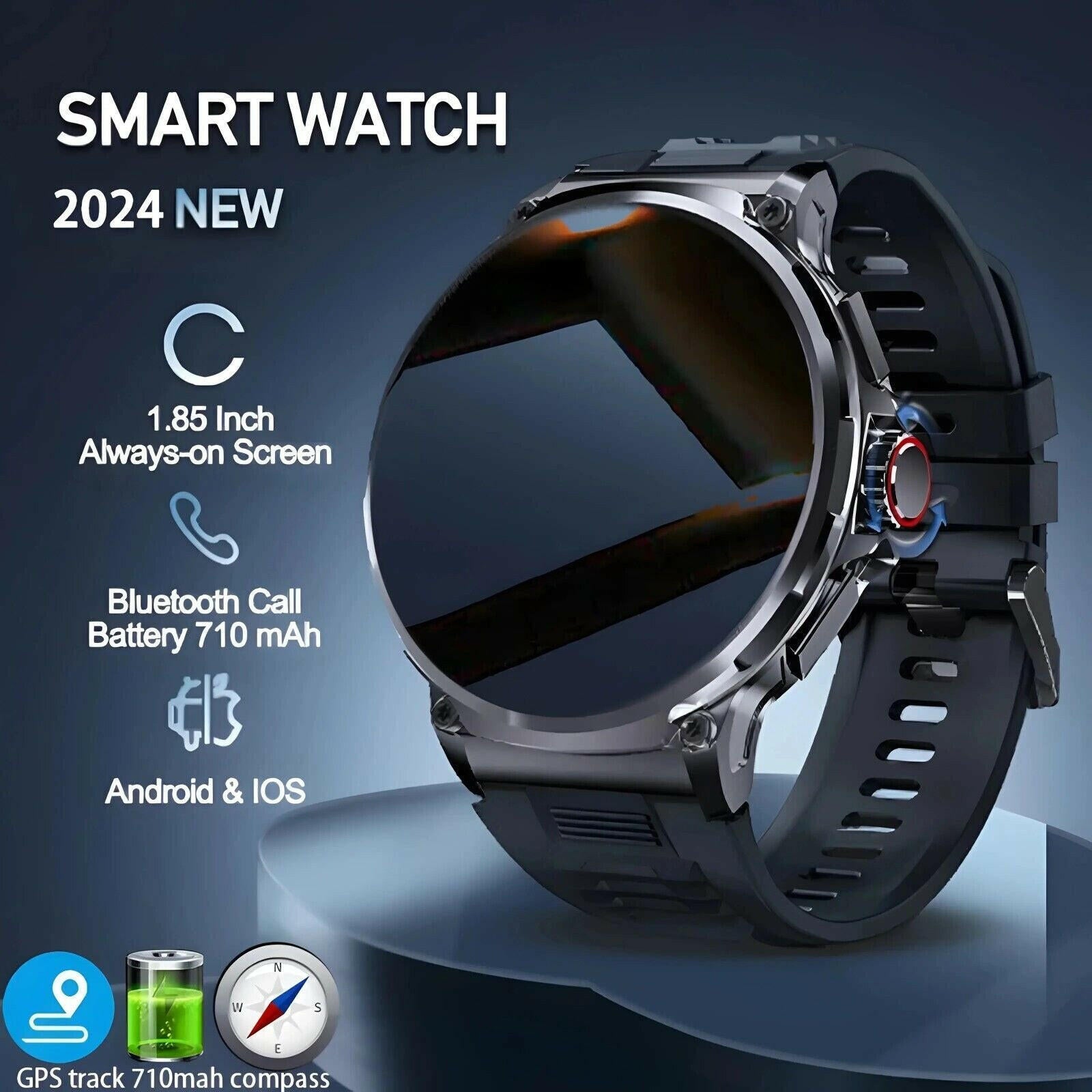 1.85" Ultra HD Smartwatch GPS Bluetooth Call Health Monitoring Watch Gym Gift - GadgetGrid
