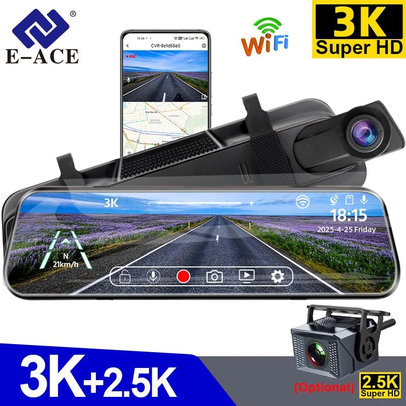 3K+2.5K DVR Mirror for 10"Dash Cam Recorder Optional Rear Camera Night Vision Hisllicon Chip GPS WIFI 24H Parking Monitor - GadgetGrid