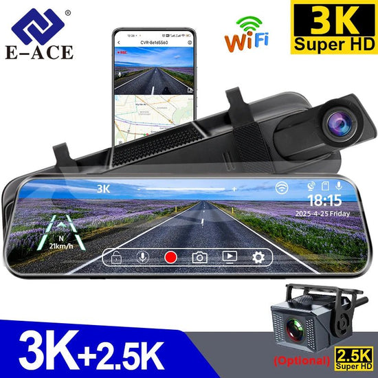 3K+2.5K DVR Mirror for 10"Dash Cam Recorder Optional Rear Camera Night Vision Hisllicon Chip GPS WIFI 24H Parking Monitor - GadgetGrid