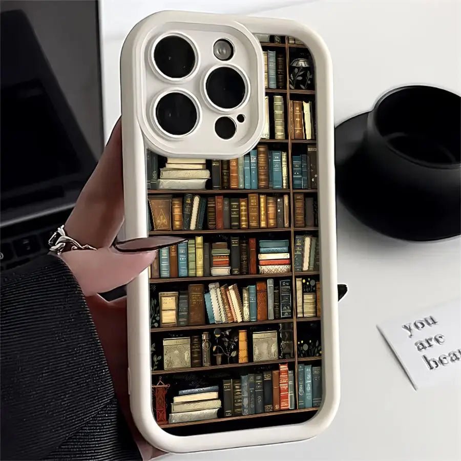 Phone Case for Iphones Soft Cover Shell Vintage Bookshelf Kitten - GadgetGrid