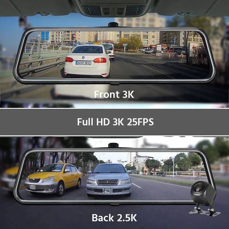 3K+2.5K DVR Mirror for 10"Dash Cam Recorder Optional Rear Camera Night Vision Hisllicon Chip GPS WIFI 24H Parking Monitor - GadgetGrid