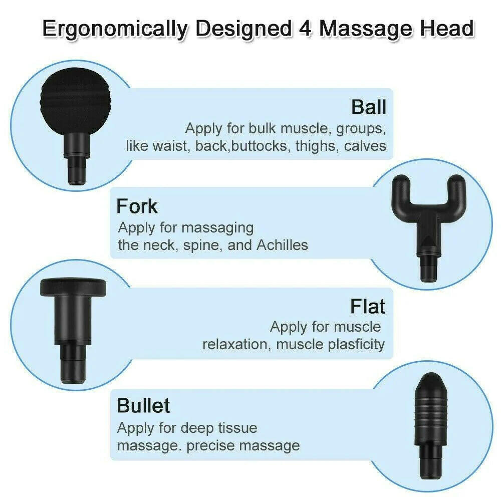 Massage Gun Percussion Massager Deep Tissue Muscle Vibrating Relaxing + 4 Heads - GadgetGrid